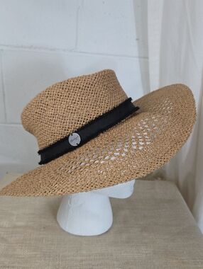 Hurley Wide Brim Paper Straw Sun Hat with Black Band SzS/M